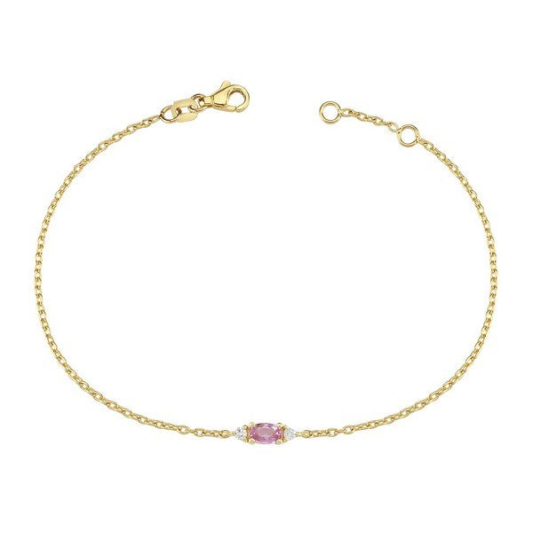 Petit armbånd i 14 kt guld med oval pink safir og diamanter fra Nuran